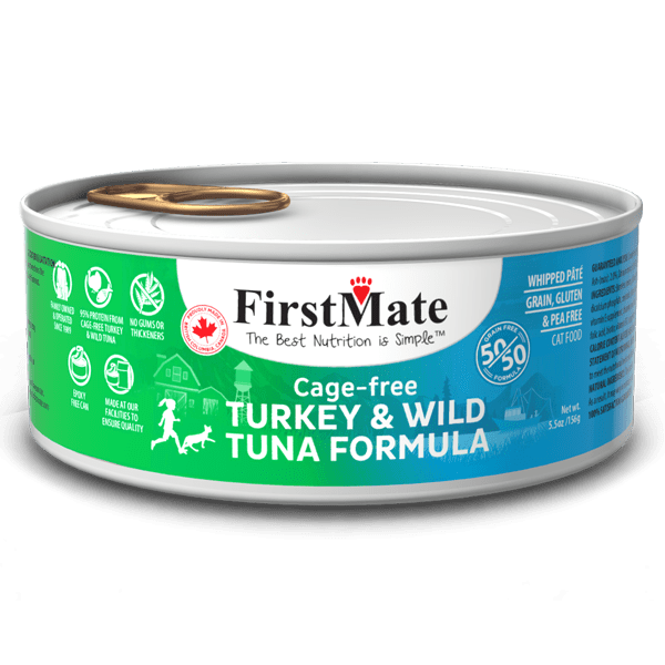 FirstMate 50/50 Turkey and Tuna Grain-Free Canned Cat Food, 5.5-oz - 24 count