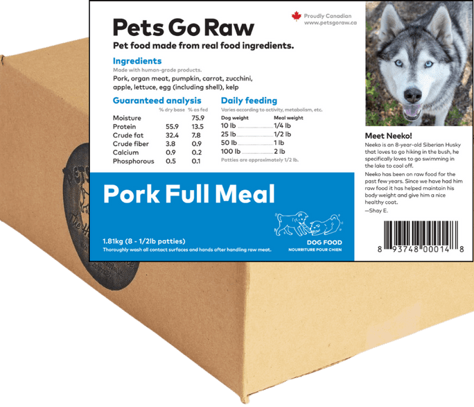 Pets Go Raw Pork Full Meal Raw Dog Food Patties