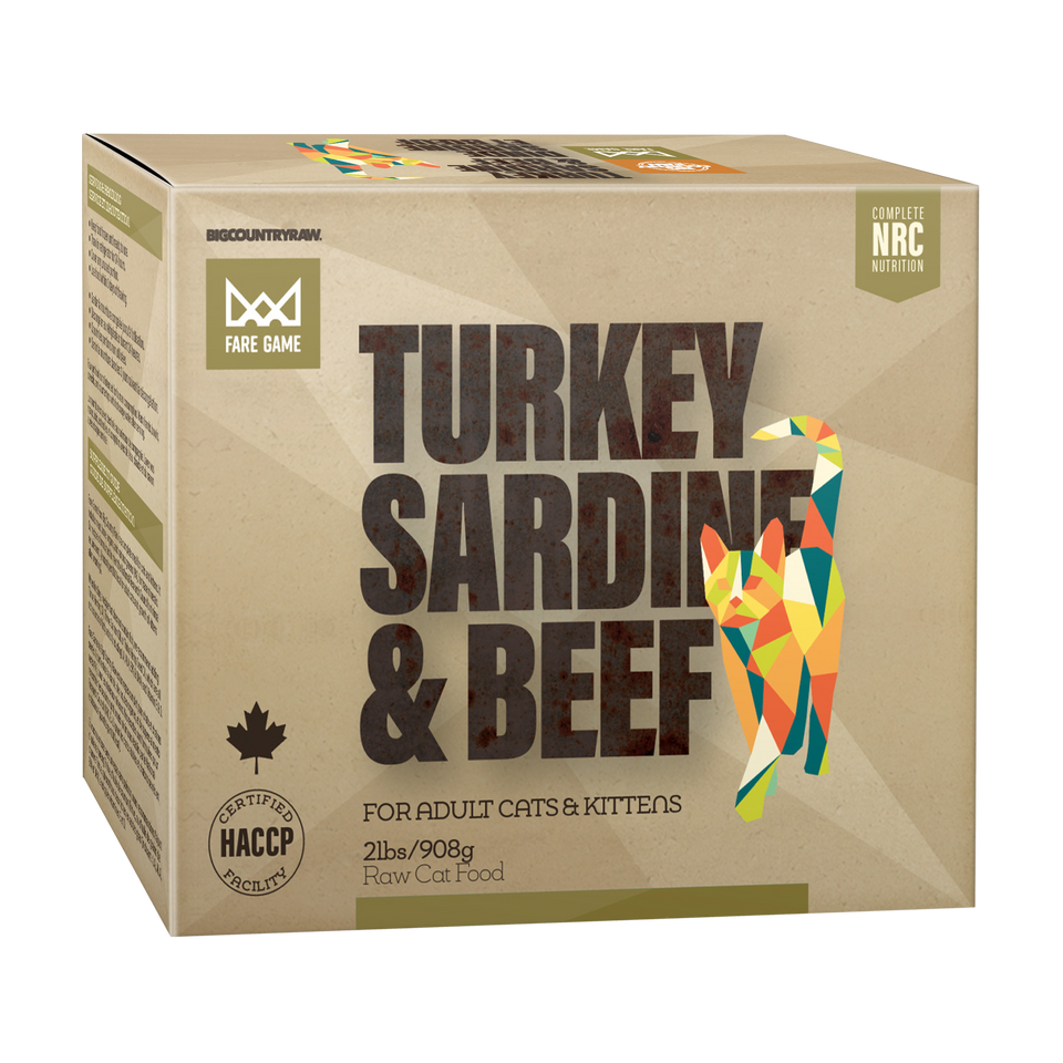Big Country Raw Fare Game Turkey Sardine and Beef Frozen Cat Food, 2-lb
