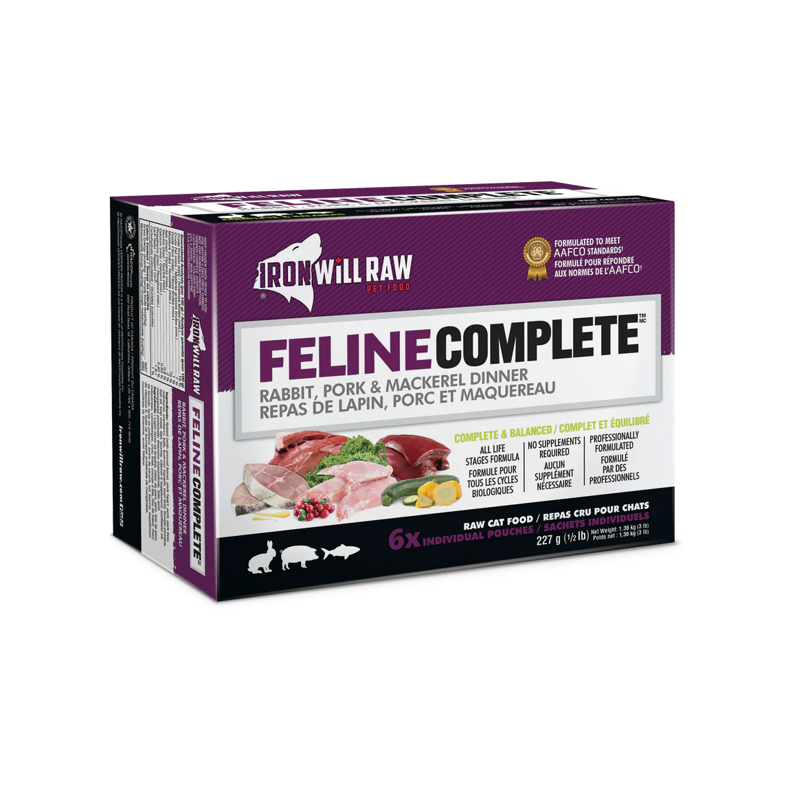 Iron Will Raw Feline Complete Rabbit, Pork and Mackerel Dinner 3-lb