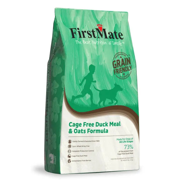 FirstMate Cage-Free Duck Meal and Oats Grain Friendly Dry Dog Food bag