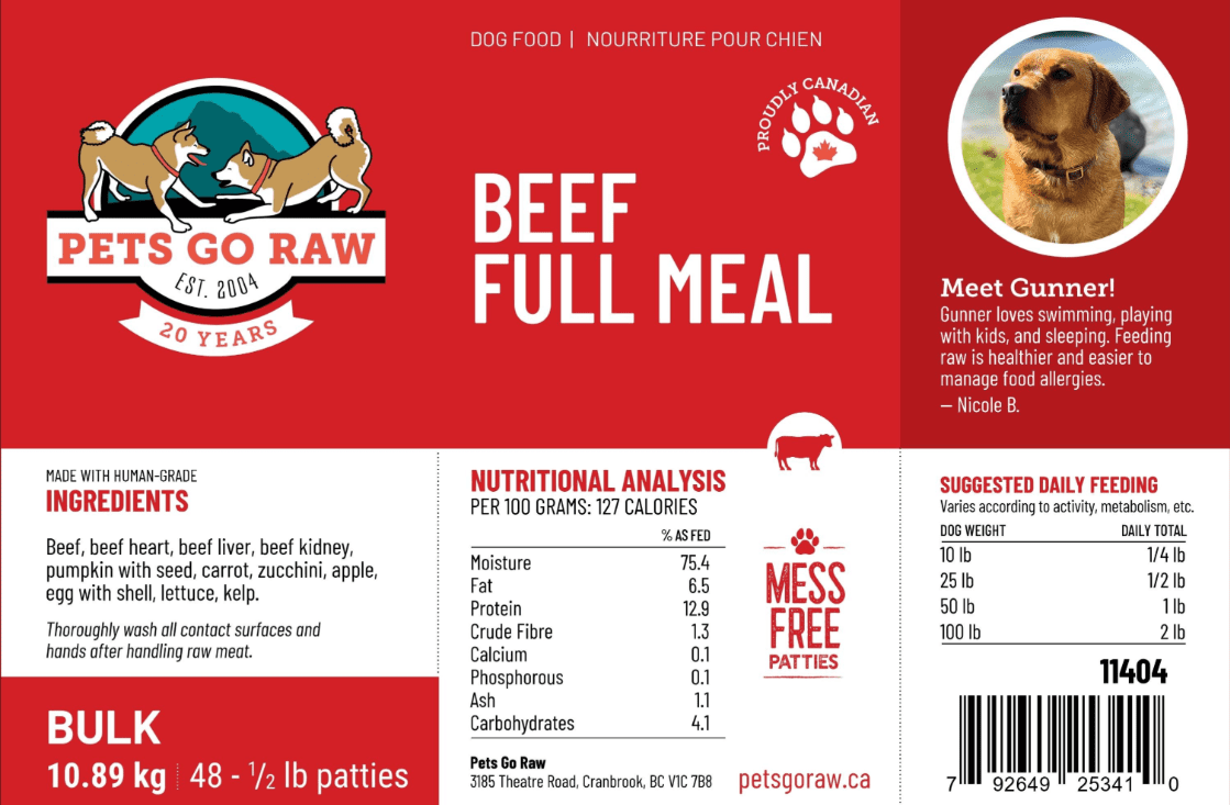 Pets Go Raw Beef Full Meal Raw Dog Food Patties