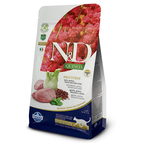 Farmina NandD Quinoa Digestion Lamb Dry Cat Food bag