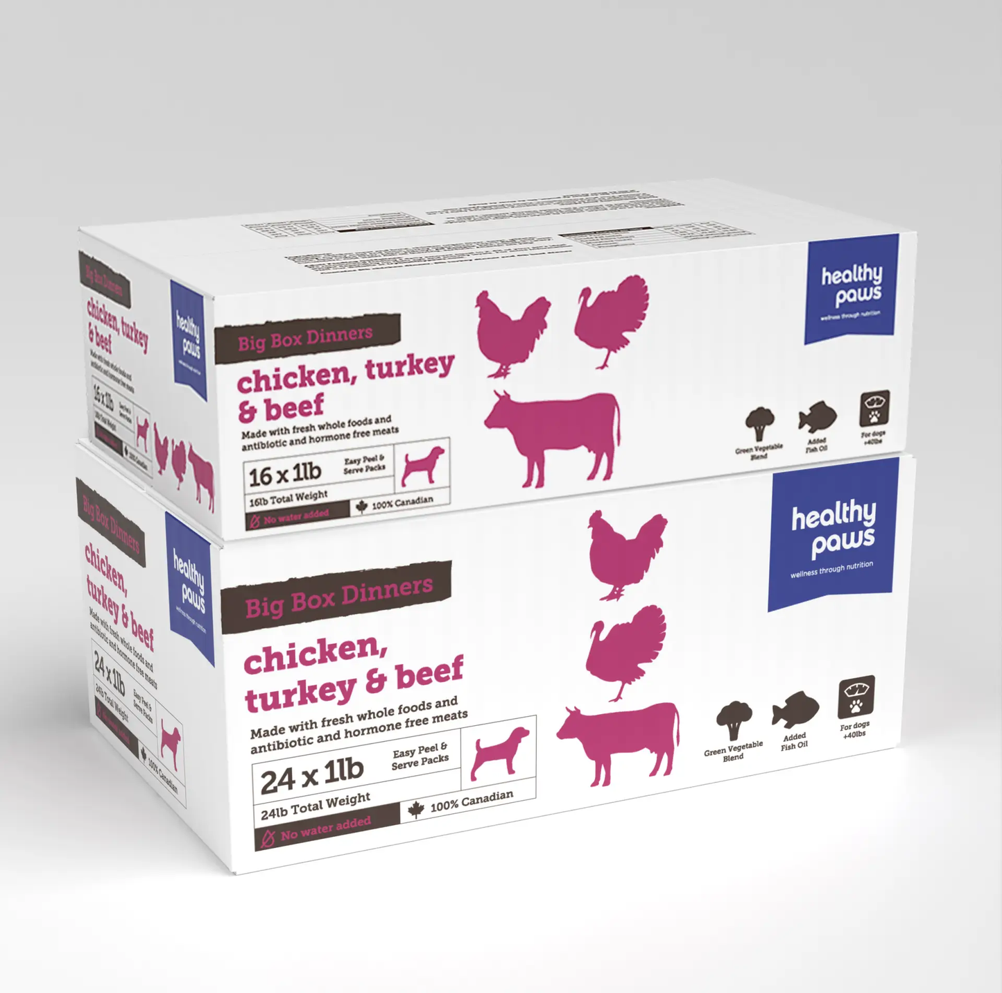 Healthy Paws Big Box Dinner Variety Pack Chicken/Turkey/Beef 24 x 1LB