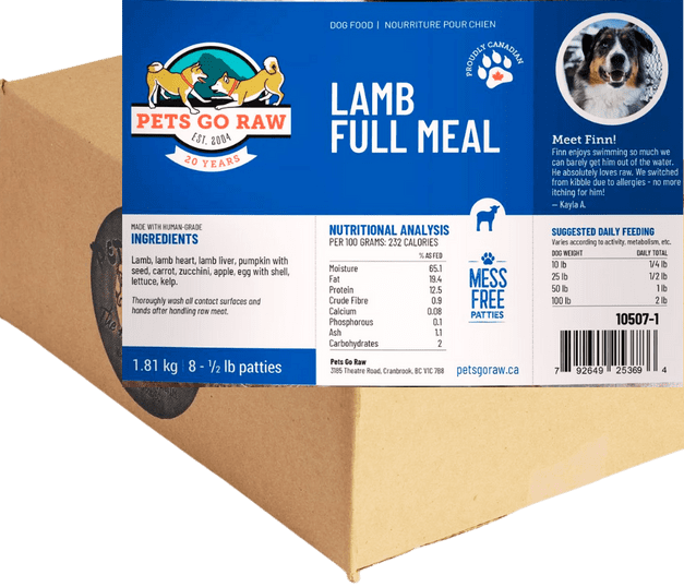 Pets Go Raw Lamb Full Meal Raw Dog Food Patties, 4-lb