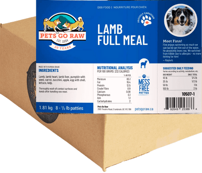 Pets Go Raw Lamb Full Meal Raw Dog Food Patties, 4-lb