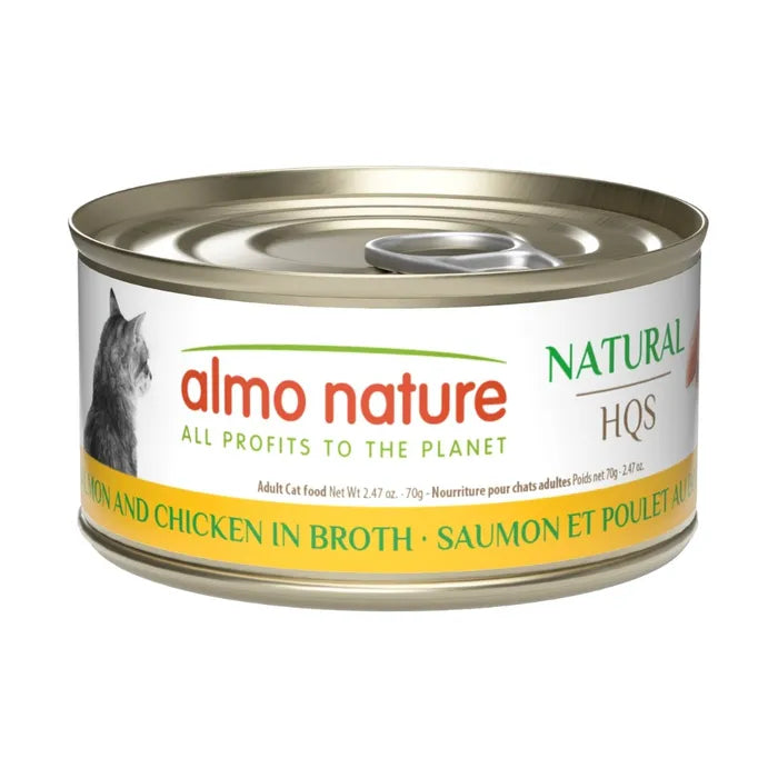 Almo Nature HQS Natural Salmon and Chicken in Broth Adult Grain-Free Wet Cat Food, 2.47oz - 24 count
