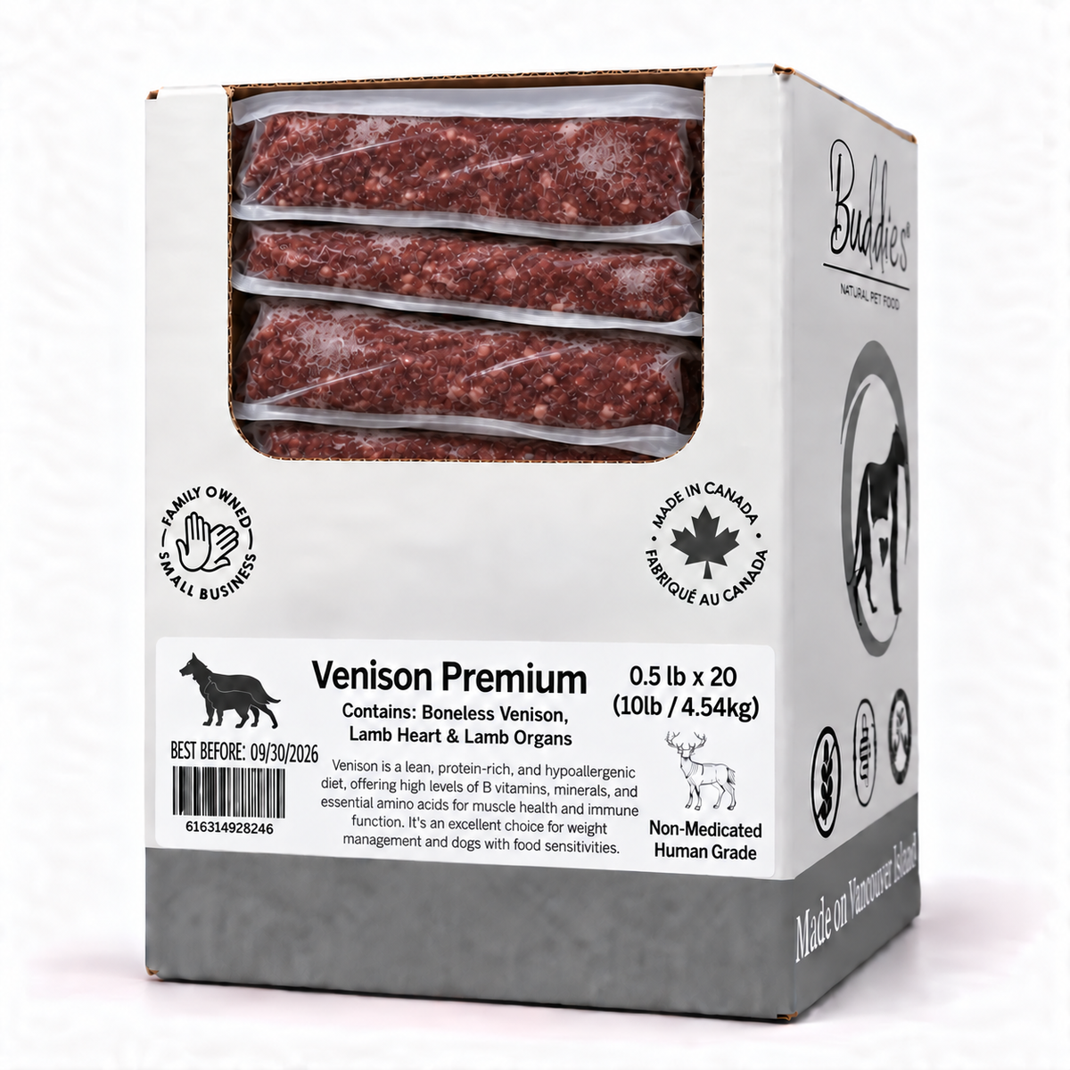 Buddies Venison Premium 1/2lb 10lb Box