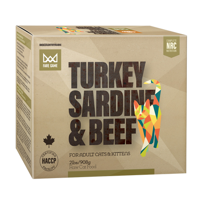 Big Country Raw Fare Game Turkey Sardine and Beef Frozen Cat Food, 2-lb