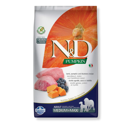 Farmina NandD Pumpkin Lamb and Blueberry Adult Medium and Maxi Dog Dry Food bag