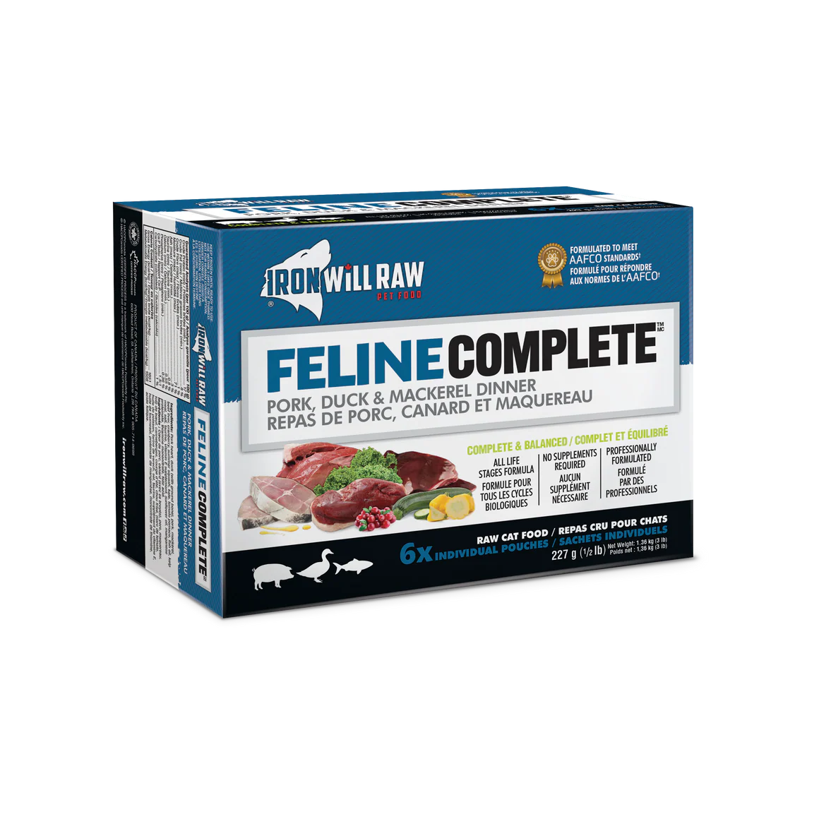 Iron Will Raw Feline Complete Pork, Duck and Mackerel Dinner Frozen Cat Food, 3-lb