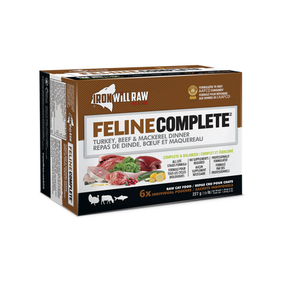 Iron Will Raw Feline Complete Turkey, Beef and Mackerel Dinner Frozen Cat Food, 3-lb