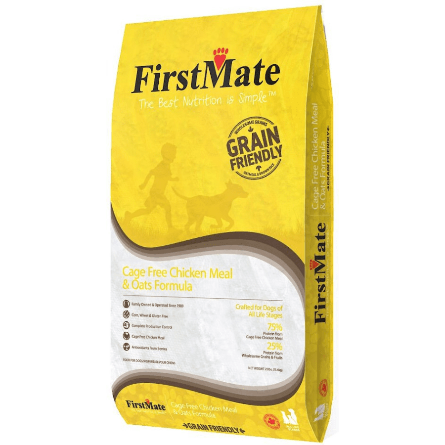 FirstMate Grain Friendly Cage-Free Chicken Meal and Oats Dry Dog Food bag
