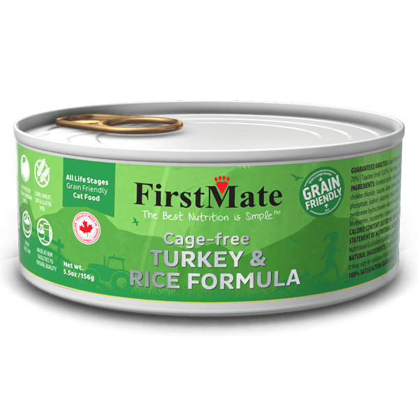 FirstMate Grain Friendly Cage Free Turkey and Rice Wet Cat Food, 5.5-oz - 24 count