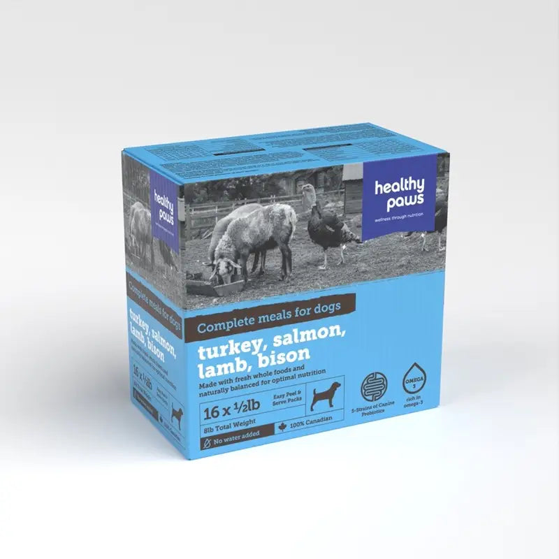 Healthy Paws Dinner Turkey/Lamb/Salmon/Bison 16 x 1/2LB