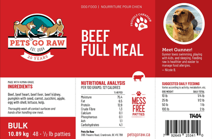 Pets Go Raw Beef Full Meal Raw Dog Food Patties