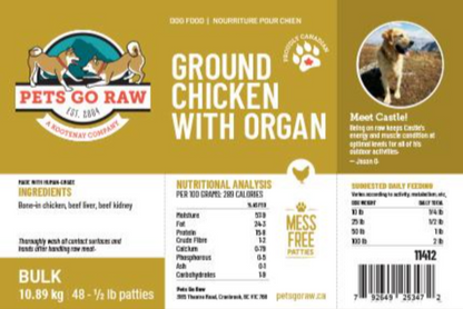 Pets Go Raw Ground Chicken with Organ Meat 24lb