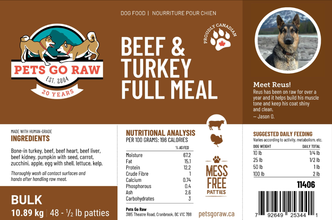 Pets Go Raw Beef and Turkey Full Meal
