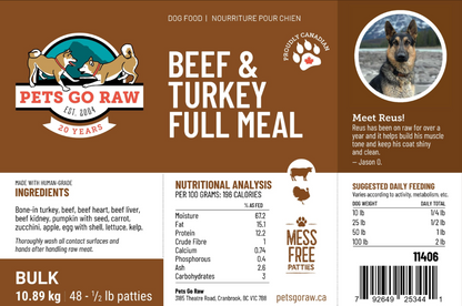Pets Go Raw Beef and Turkey Full Meal