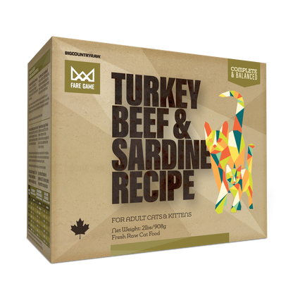 Big Country Raw Fare Game Turkey and Sardines with Beef Raw Frozen Cat Food, 2-lb