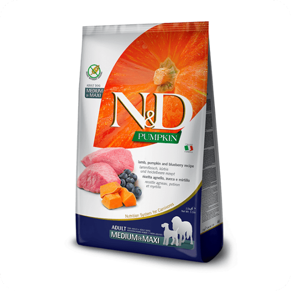 Farmina NandD Pumpkin Lamb and Blueberry Adult Medium and Maxi Dog Dry Food bag