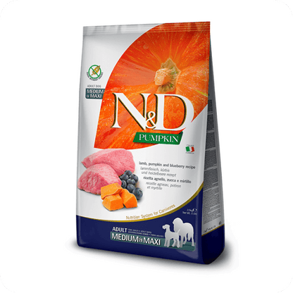 Farmina NandD Pumpkin Lamb and Blueberry Adult Medium and Maxi Dog Dry Food bag