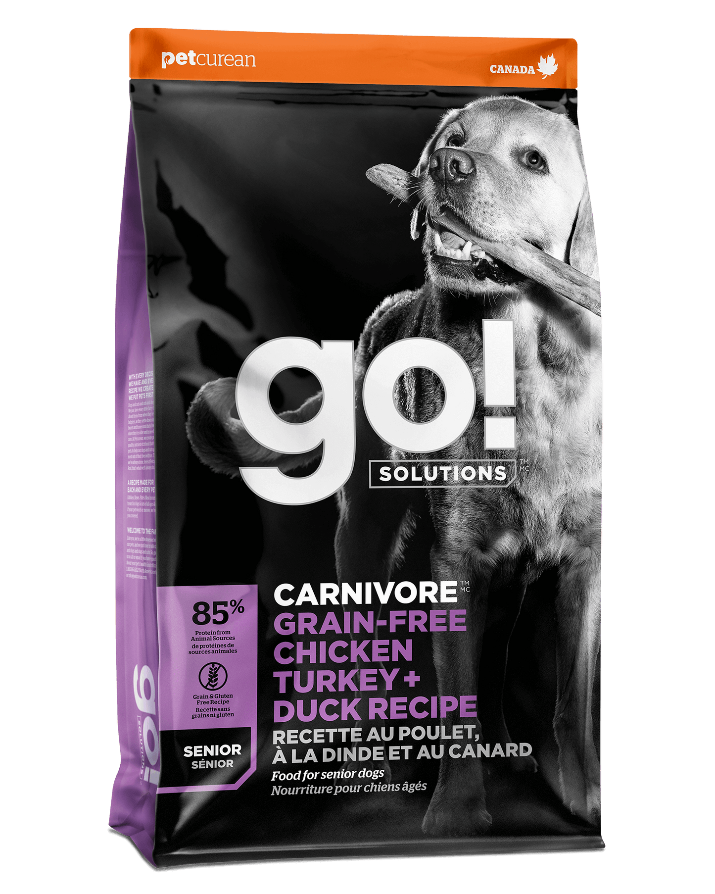 Go! Solutions Carnivore Chicken Turkey and Duck Senior Grain-Free Dry Dog Food bag
