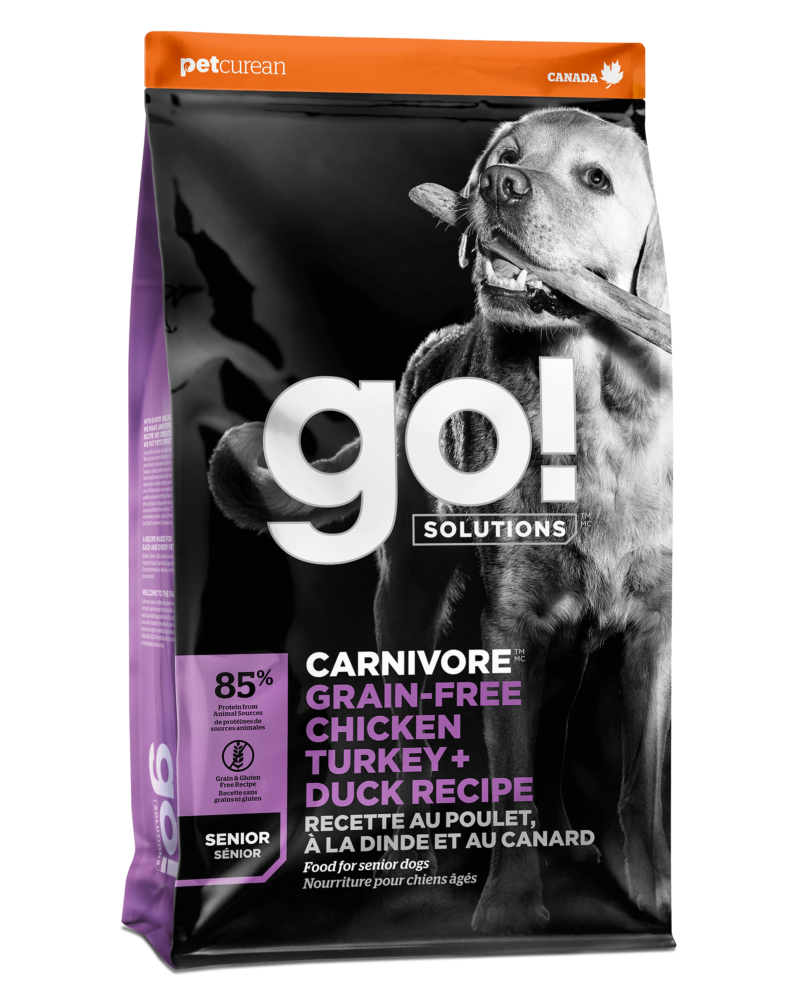 Go! Solutions Carnivore Chicken Turkey and Duck Senior Grain-Free Dry Dog Food bag